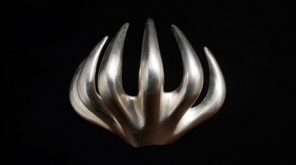 Close-up of a metallic object, which appears to be a fork or a knife. the object is made of a shiny, metallic material and has a pointed tip.