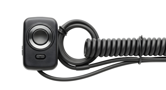 Black joystick controller with coiled cable providing precise control and connectivity for gaming and industrial applications