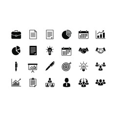 Vector art of business and management vector icon set contains icons as briefcase, document, pie chart, calendar