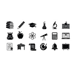 Vector art of education and school vector icon set contains icons as book, pencil, graduation cap, flask, microscope