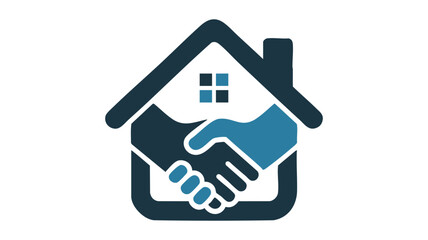 Symbolic logo of handshake inside a house silhouette representing real estate partnership agreement
