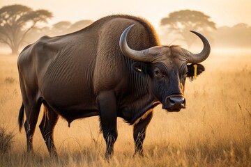 Obraz premium Majestätischer Bison in der afrikanischen Savanne vor Sonnenuntergang