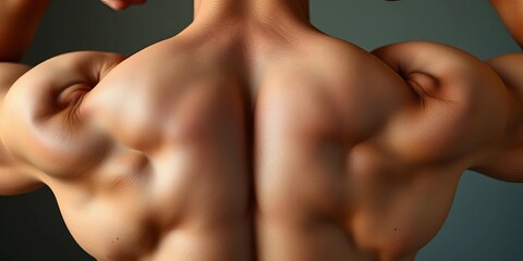Close-up of toned, flexed back muscles, showing definition and striations,  sport,  defined