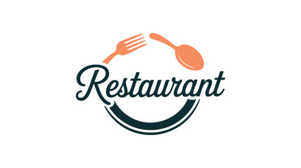 Elegant restaurant logo design with utensils and curved element for food business branding