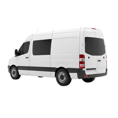 White delivery van isolated on transparent background seen from the rear angle