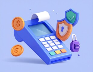 3D rendering of a credit card machine with security features