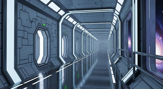 Spaceship Corridor with Galaxy View. (1)