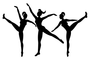 dancing girls silhouette, dancing woman black symbol, gymnast silhouette