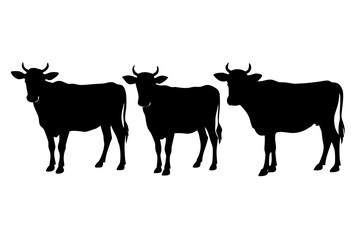 cow silhouette vector set, cow black symbol