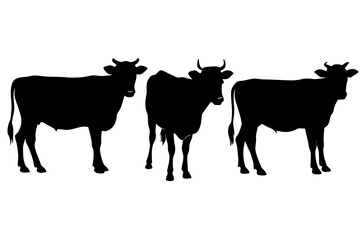 cow silhouette vector set, cow black symbol