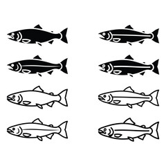 Salmon Animals icon set. Simple vector icons isolated on a white background