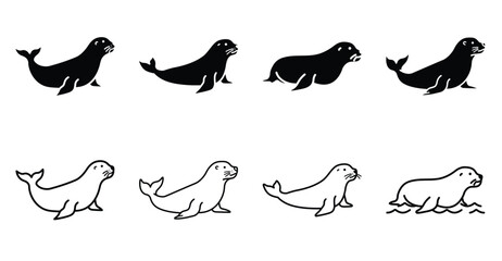 Sea lion Animals icon set. Simple vector icons isolated on a white background