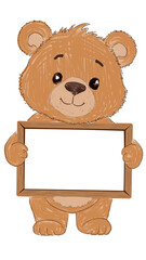 Cute teddy bear with a sign