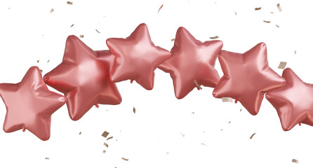 3d render of Celebration banner with pink balloons star shape floating and confetti