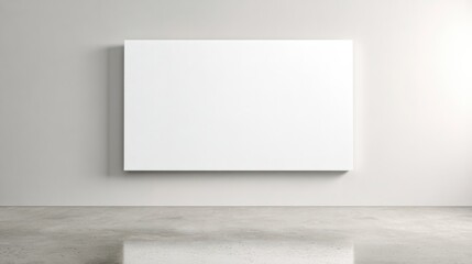 Blank Canvas: A minimalist scene featuring a rectangular canvas mounted on a neutral-toned wall, evoking a sense of creativity, potential, and artistic expression. 