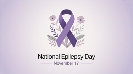 National Epilepsy Day Purple Ribbon with Floral Decoration