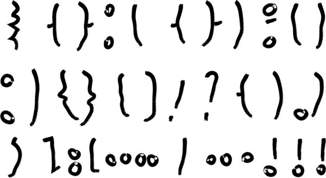 Black hand drawn punctuation marks and symbols on white