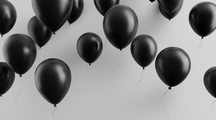 a bunch of black balloons floating in the air
