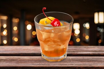 Tasty alcohol cocktail on desk in bar