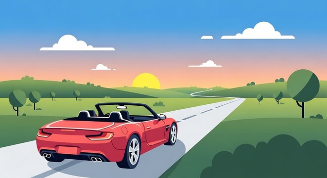 Red Convertible Sunset Drive.