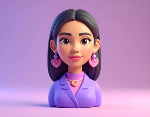 A 3D cartoon portrait of a smiling woman