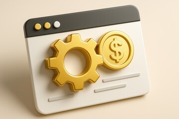 Financial Efficiency: Conceptual image featuring a cogwheel and dollar coin, symbolizing the mechanics of earning and financial success.