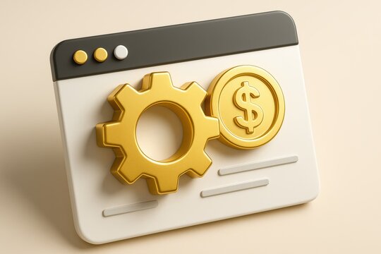 Financial Efficiency: Conceptual image featuring a cogwheel and dollar coin, symbolizing the mechanics of earning and financial success.