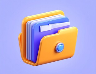 A 3D rendered image of a colorful open folder with documents