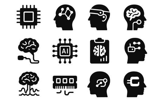 Brain cognitive monitor vector interface brainwave memory neural ai icon
