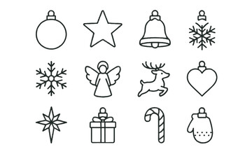 Fototapeta premium Tree bell snowflake pinecone topper star ornament set icon christmas vector bauble