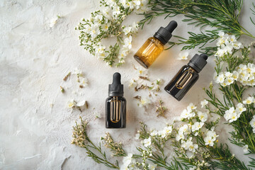 Generative AI image of assorted dried herbs lined up on green background representing alternative herbal medicine and natural remedies