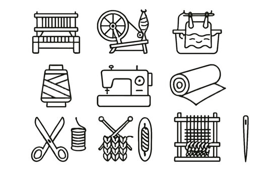 Spinning weaving vector thread production spool loom icon needle textile icons shuttle