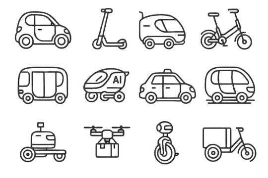 Car pod foldable compact cargo hover urban trike transport micro icon vector