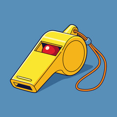 Yellow whistle with red ball on blue background symbolizing basketball  