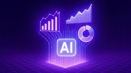 Futuristic AI graphics depicting data analytics with charts and visualizations in a vibrant neon setting. - Powered by Adobe