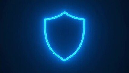 A glowing neon blue shield symbolizing protection, security, and safety in a digital landscape.