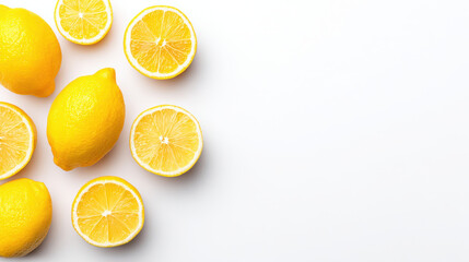 Fresh lemon and lemon half on white background bright citrus arrangement evoking freshness and summer