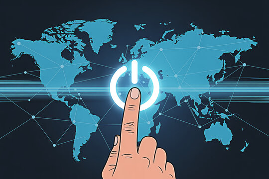 Global network connection power button world map technology digital transformation innovation worldwide - Powered by Adobe