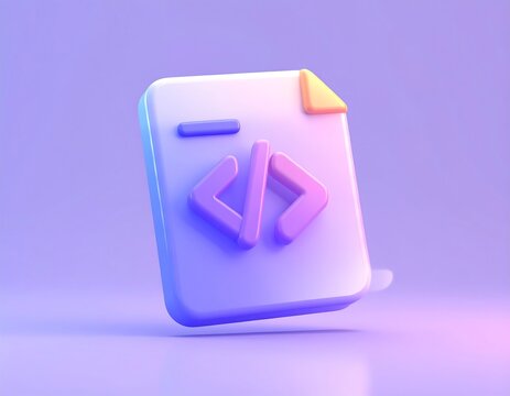 A 3D-rendered, glossy, and minimalist file icon with code symbols