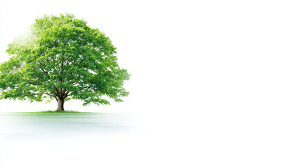 Lone green tree on bright minimal landscape with soft light and calm mood, environmental concept for ecology and nature conservation