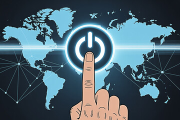 Global network power button connection technology world map illustration concept design vector image