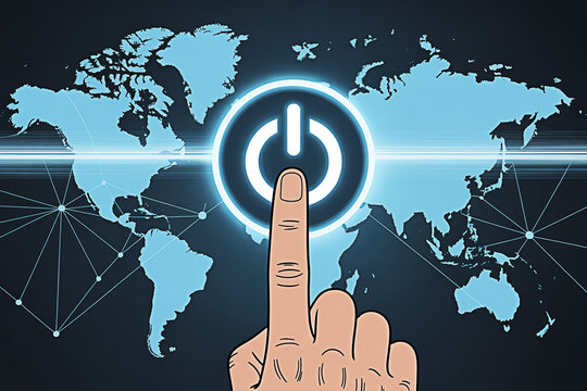 Global network power button connection technology world map illustration concept design vector image