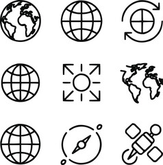Editable Stroke Earth Globe Icons Collection  Geography and Global Network Concepts