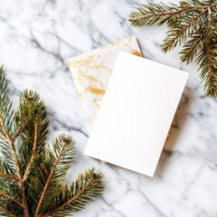 Elegant Flat Lay of Christmas Card on Marble Surface
