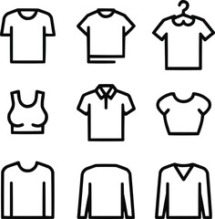 T-Shirt Outline Icons Set  Minimal Clothing and Fashion Symbol Collection