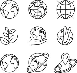 Editable Stroke Earth Globe Icons Collection Geography and Global Network Concepts