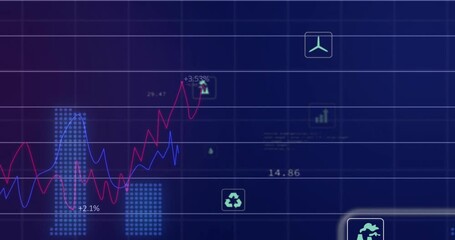 Floating code snippets appearing causing icons fading with red and blue lines charting eco metrics - Powered by Adobe