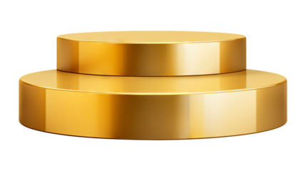 Golden round podium display isolated on a transparent white background, clipping path