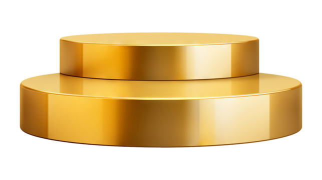 Golden round podium display isolated on a transparent white background, clipping path