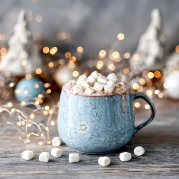 Christmas Mug Mockup with Hot Chocolate and Marshmallows